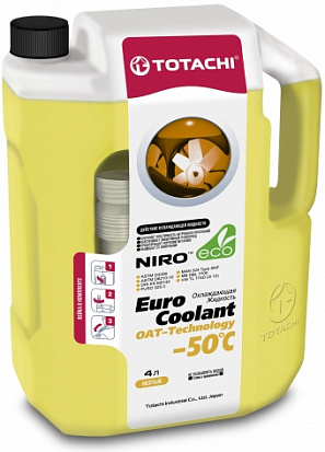 TOTACHI NIRO EURO COOLANT OAT TECHNOLOGY -50°C антифриз желтый канистра 4л